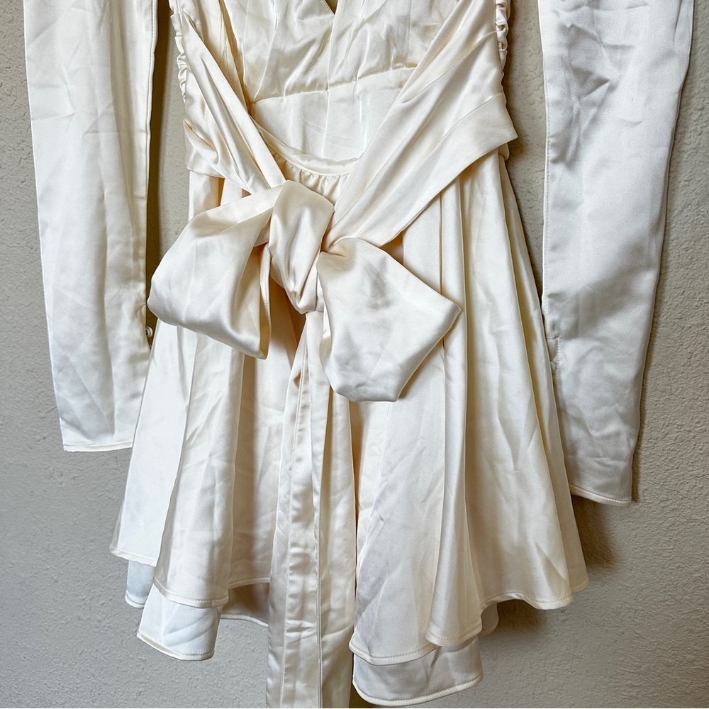 House of CB Cream Long-Sleeve Open-Back Mini Dress - Picture 8 of 15